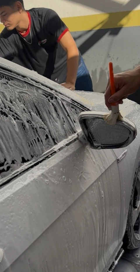 Profissional da C.A. realizando lavagem detalhada